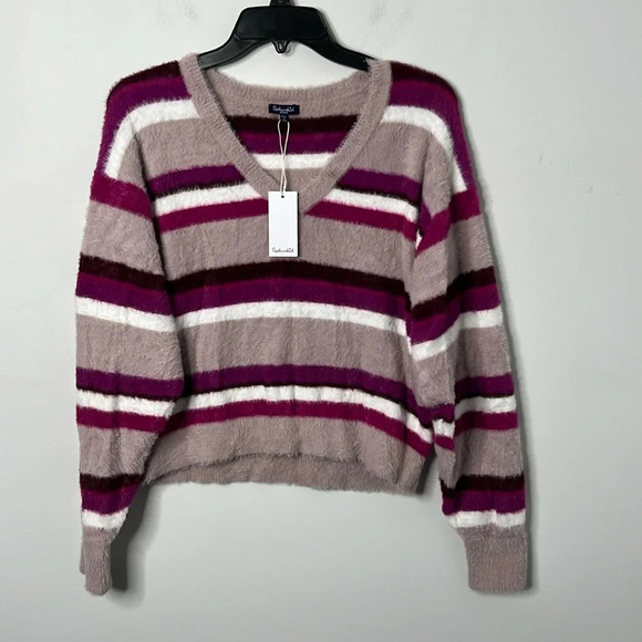 Splendid Striped Fuzzy V-neck Dolman Sweater NWT - Picture 2 of 6